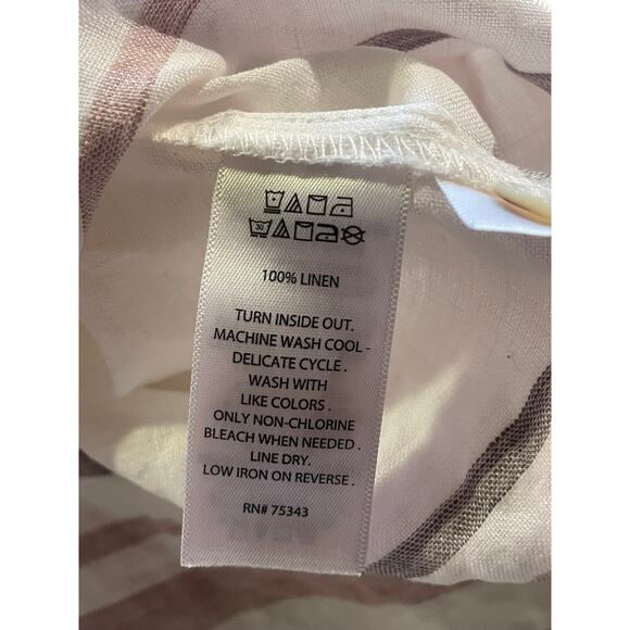 Tahari Linen Tunic Top L Striped Long Sleeve V-Neck Preppy Coastal Boho - Picture 13 of 14